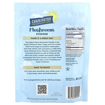 Carrington Farms, grzybowy proszek, mieszanka adaptogenu, 3,5 uncji (99 g) Carrington Farms, grzybowy proszek, mieszanka adaptogenu, 3,5 uncji (99 g)