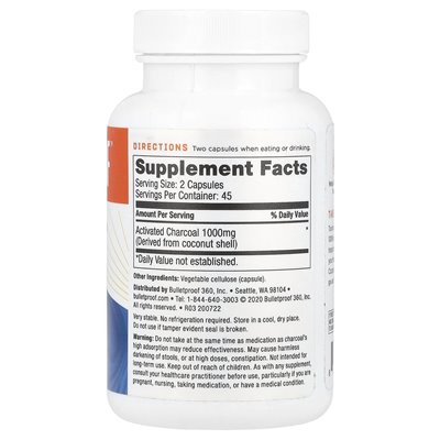 Bulletproof, Kokosnusskohle, Entgiftung und Linderung von Blähungen, 1000 mg, 90 Gemüsesorten (500 mg pro Kapsel)