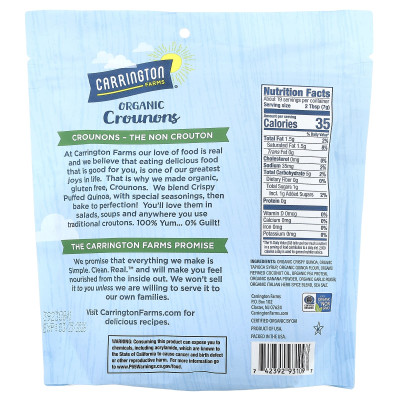 Carrington Farms, Organic Crounons, Garden Herb, 4,75 uncji (134 g) Carrington Farms, Organic Crounons, Garden Herb, 4,75 uncji (134 g)