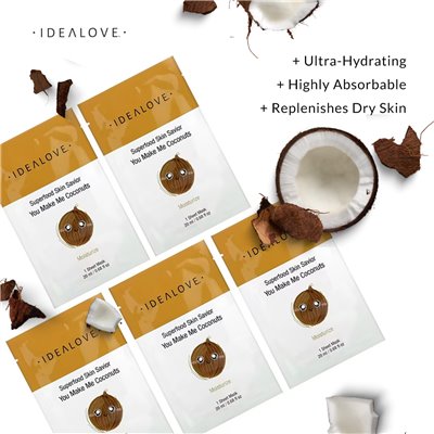 Idealove, Superfood Skin Savior, You You Make Me Coconuts, 5 Maski o pięknie, 0,68 fl oz (20 ml)