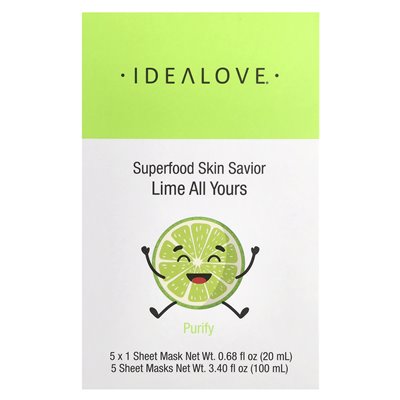 Idealove, Superfood Skin Savior, Lime All Yours, 5 Schönheitsmasken, 0,68 fl oz (20 ml)