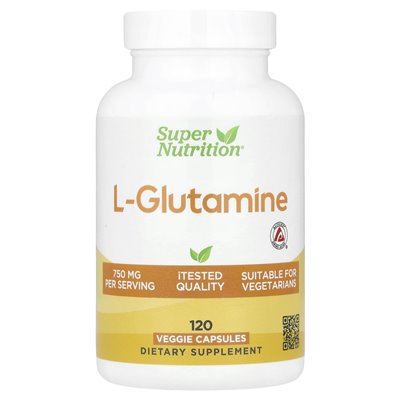 Super Nutrition, L-glutamina, 750 mg, 120 kapsułek wegetariańskich