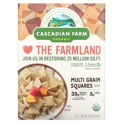Cascadian Farm, Organic Multi Grain Squares Płatki, 12,3 uncji (348 g)