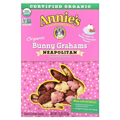 Homegrown, Organic Baked Bunny Graham Snacks, Neapolitan, 7,5 uncji (213 g)