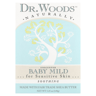Dr Woods, Baby Mild Bar mydła, wrażliwa skóra, bezzapachowa, 5,25 uncji (149 g)