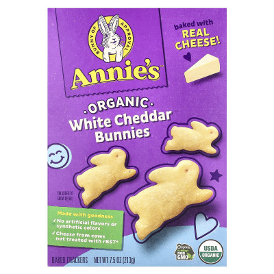 Homegrown, Organic White Cheddar Bunnies, Baked Crackers, 7.5 oz (213 g)