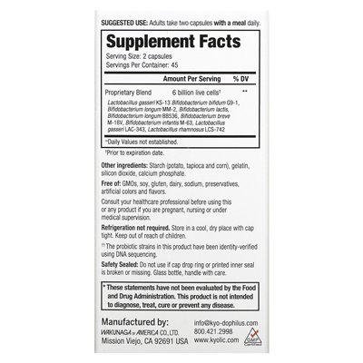 Kyolic, Kyo-Dophilus, Multi 9 Probiotic, 6 Billion CFU, 90 Capsules