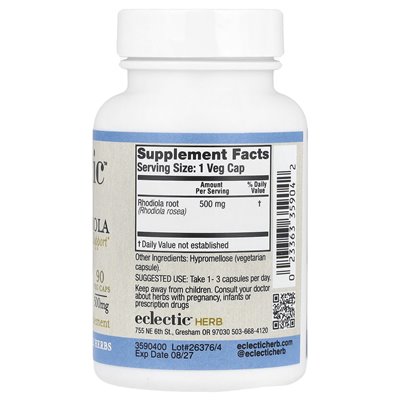 Eklektyczne zioło, Rhodiola, podparcie stresu, 500 mg, 90 warzyków Eklektyczne zioło, Rhodiola, podparcie stresu, 500 mg, 90 warzyków