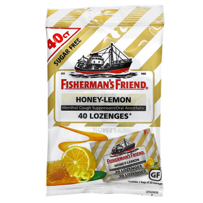 Fisherman's Friend, Mentolowe Przeciwkaszlowe Pastylki, Bez Cukru, Miodowo-Cytrynowe, 40 pastylek Fisherman's Friend, Mentolowe Przeciwkaszlowe Pastylki, Bez Cukru, Miodowo-Cytrynowe, 40 pastylek