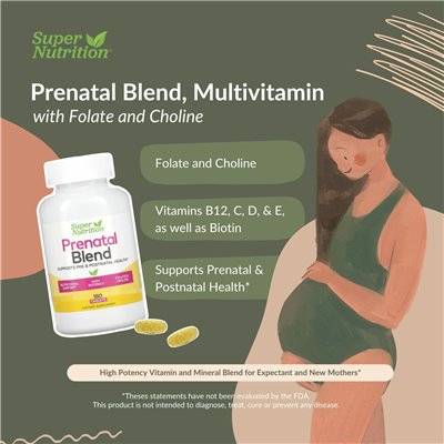 Super Nutrition, mieszanka prenatalna, multiwitamina z folianem i choliną, 180 tabletek Super Nutrition, mieszanka prenatalna, multiwitamina z folianem i choliną, 180 tabletek