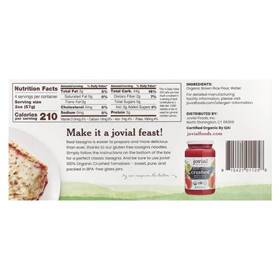 Jovial, organiczny brązowy makaron ryżowy, lasagna, 9 uncji (255 g)