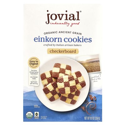 Jovial, ekologiczne ciasteczka Einkorn, szachownica, 8,8 uncji (250 g) Jovial, ekologiczne ciasteczka Einkorn, szachownica, 8,8 uncji (250 g)