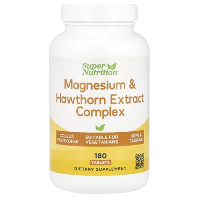Super Nutrition, Magnesium &amp Hawthorn Complex, 180 tabletek
