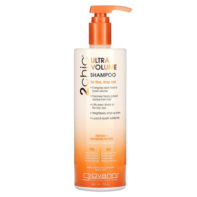 Giovanni, 2Chic, Ultra-Volume Shampoo, dla drobnych, bezwładnych włosów, papai + masło mandarynkowe, 24 fl oz (710 ml) Giovanni, 2Chic, Ultra-Volume Shampoo, dla drobnych, bezwładnych włosów, papai + masło mandarynkowe, 24 fl oz (710 ml)