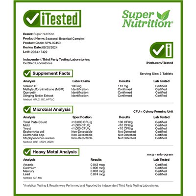 Super Nutrition, sezonowy kompleks botaniczny, 180 tabletek