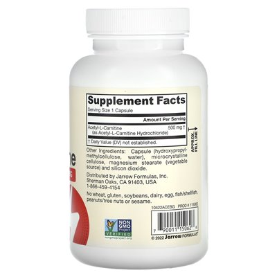 Jarrow Formulas, veganes Acetyl-L-Carnitin, 500 mg, 120 vegetarische Kapseln