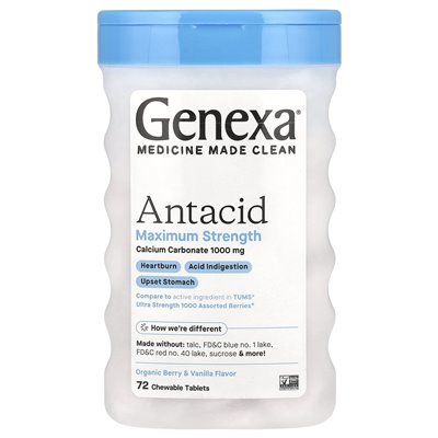 Genexa, zobojętnienie, maksymalna siła, jagoda organiczna i wanilia, 72 tabletki do żucia