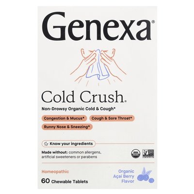 Genexa LLC, Cold Crush, Przeziębienie & Kaszel, Organiczna Acai Berry, 60 Tabletek do Żucia Genexa LLC, Cold Crush, Przeziębienie & Kaszel, Organiczna Acai Berry, 60 Tabletek do Żucia