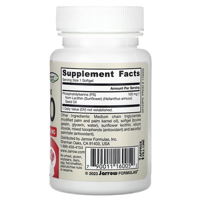 Formuły jarrow, PS 100, fosfatydyloseryna, 100 mg, 30 miękkich Formuły jarrow, PS 100, fosfatydyloseryna, 100 mg, 30 miękkich