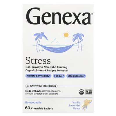 Genexa LLC, Stres, Organiczny Formula Stresu & Zmęczenia, Organiczny Waniliowy & Lawendowy, 60 Tabletek do Żucia Genexa LLC, Stres, Organiczny Formula Stresu & Zmęczenia, Organiczny Waniliowy & Lawendowy, 60 Tabletek do Żucia