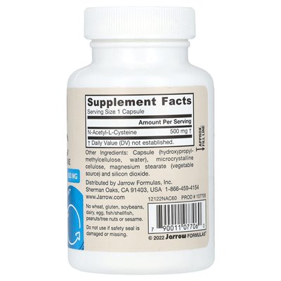 Formuły jarrow, wegetariańskie N-A-C, 500 mg, 60 warzyw kapsułek
