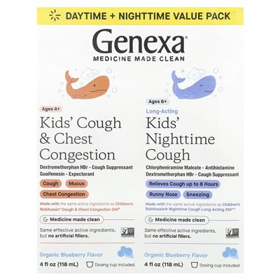 Genexa, Kaszel i przeciążenie dla dzieci i klatki piersiowej w wieku 4+, Kids 'Nighttime Kaszel w wieku 6+, organiczna jagoda, 2