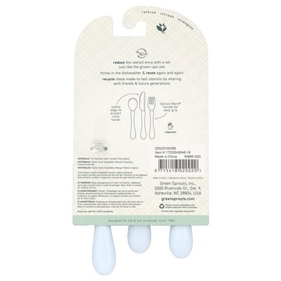 Zielone kiełki, stal nierdzewna i Sprout Ware®, sztućce dla dzieci, ponad 12 miesięcy, niebieski, 3 sztuki