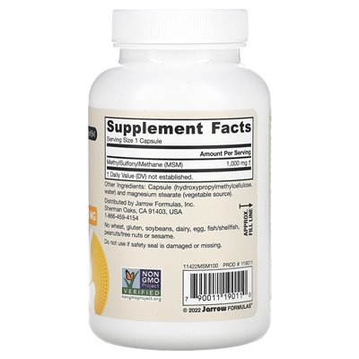 Jarrow Formulas, MSM, 1000 mg, 100 Vegetarian Capsules