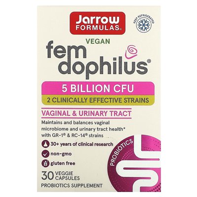 Jarrow Formulas, Vegan Fem Dophilus, 5 miliardów CFU, 30 kapsułek wegetariańskich Jarrow Formulas, Vegan Fem Dophilus, 5 miliardów CFU, 30 kapsułek wegetariańskich