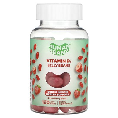Human Beanz, witamina D3 Fasola, Strawberry Blast, 120 żelki