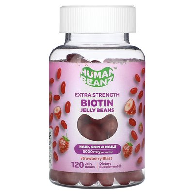 Human Beanz, Biotin Jelly Beans, Extra Strength, Strawberry Blast, 2500 mcg, 120 Gummies