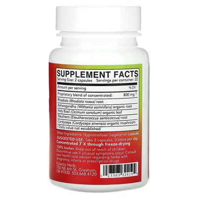 Eclectic Herb, frisch gefriergetrocknet, Nebennierenunterstützung, 800 mg, 45 Gemüsesorten (400 mg pro Kapsel)