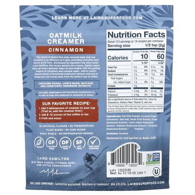 Laird Superfood, Oatmilk Creamer + Adaptogens, Cinnamon, 8 oz (227 g)