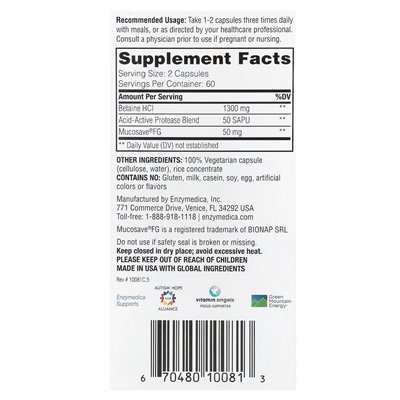 Enzymedica, betaine HCL, 120 capsules