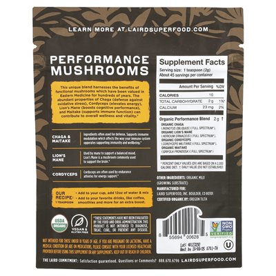 Laird Superfood, Performance Mushrooms, 3,17 uncji (90 g)