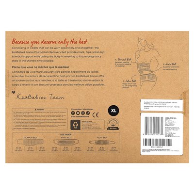 Keababies, Revive, 3-w-1 Pas wsparcia poporodowego, X-Large, Midnight Black, 1 zestaw