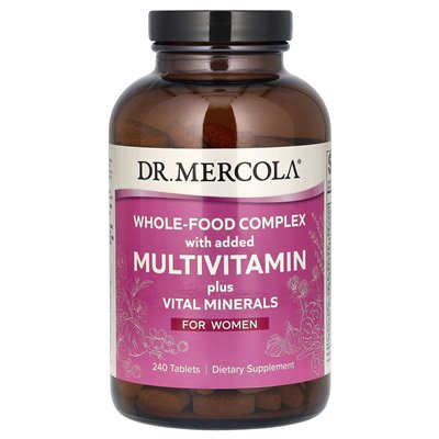 Dr Mercola, kompleks całej żywności z dodatkową multiwitaminą plus istotne minerały, dla kobiet, 240 tabletek