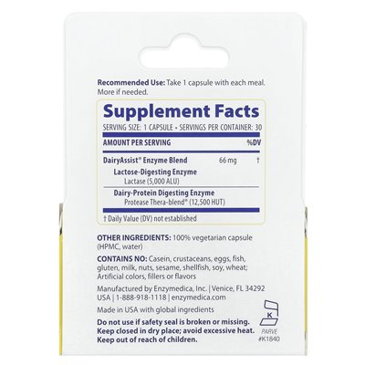 Enzymedica, Dairyassist®, 30 kapsułek Enzymedica, Dairyassist®, 30 kapsułek