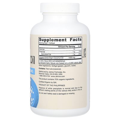 Jarrow Formulas, natives Kokosnussöl, 1000 mg, 120 Kapseln