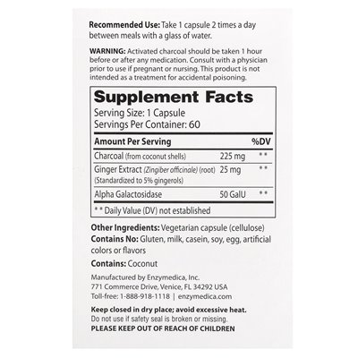 Enzymedica, cleansing, activated charcoal, 60 capsules