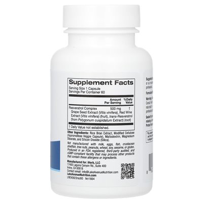Lake Avenue Nutrition, Resveratrol-Komplex, 500 mg, 60 vegetarische Kapseln
