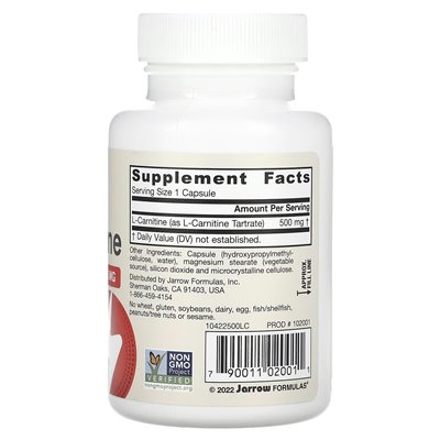 Jarrow Formulas, L-carnitine, 500 mg, 50 vegetarian capsules