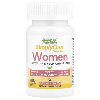 Super Nutrition, Multiwitamina SimplyOne dla kobiet, z ziołami, dzika jagoda, 30 tabletek do ssania Super Nutrition, Multiwitamina SimplyOne dla kobiet, z ziołami, dzika jagoda, 30 tabletek do ssania