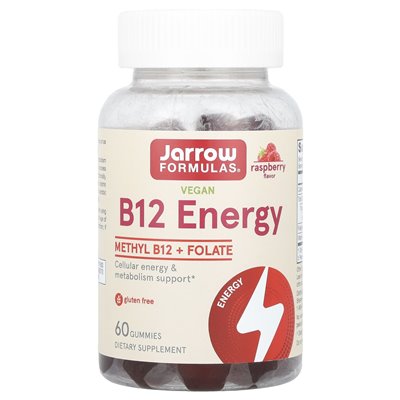 Jarrow Formule, wegańskie gumie energetyczne B12, malina, 60 gumzy
