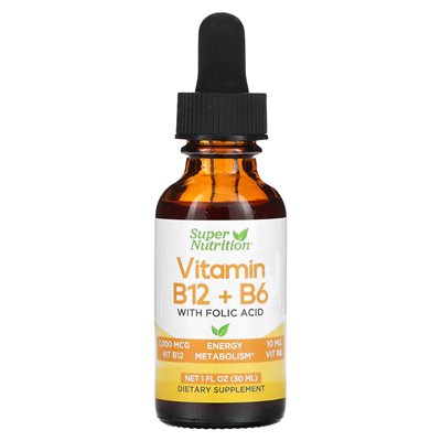 Super Nutrition, Vitamin B12 + B6 mit Folsäure, 1 Fl Oz (30 ml)