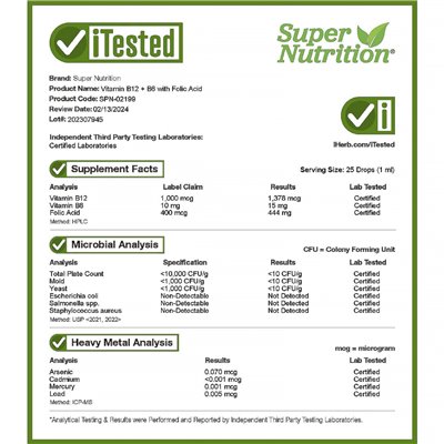 Super Nutrition, Vitamin B12 + B6 mit Folsäure, 1 Fl Oz (30 ml)