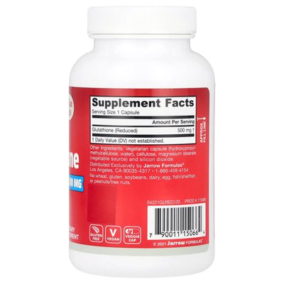 Formuły jarrow, glutation zmniejszony, 500 mg, 120 wahaderzy wegetariańskich