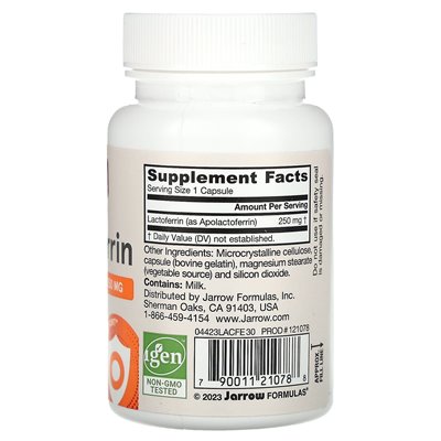 Jarrow Formulas, Lactoferrin, gefriergetrocknet, 250 mg, 30 Kapseln