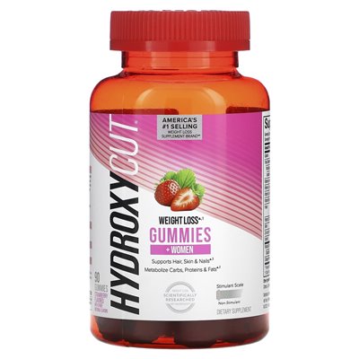 Hydroksycut, żelki odchudzające +kobiety, truskawki, 90 gumzy