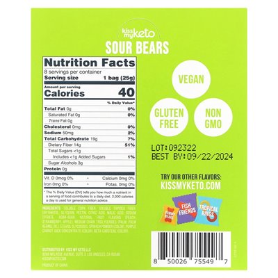 Kiss My Keto Gummibonbons Saure Bären 8 Beutel 0,88 oz (25g)